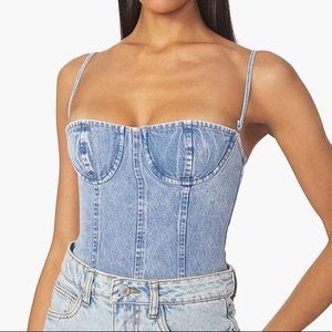 We Wore What Blue Denim Corset Top